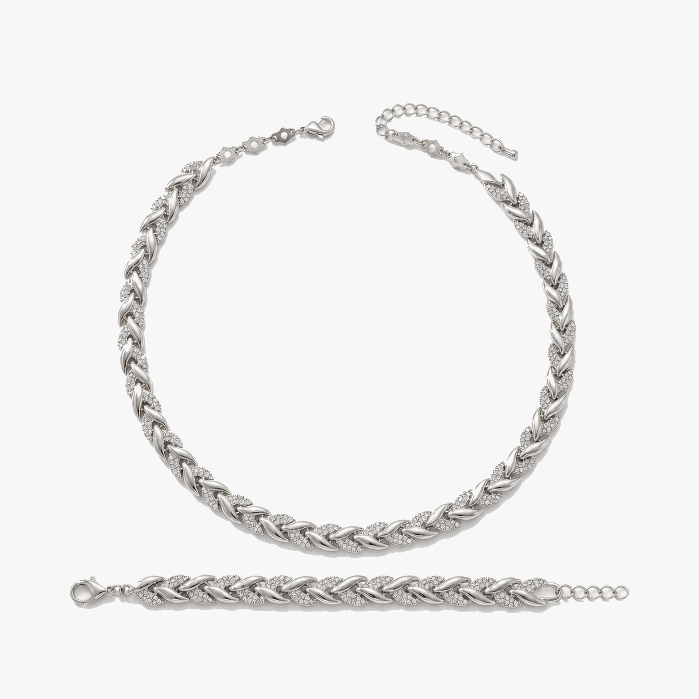 Levara - Sparkling Leaf Link Necklace and Bracelet Set