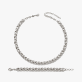 Levara - Sparkling Leaf Link Necklace and Bracelet Set