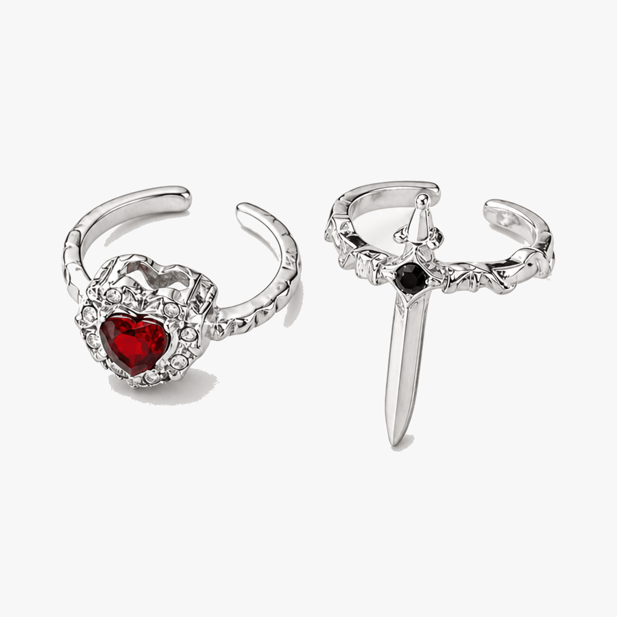 Noctelle – Pierced Heart Ring Set with Garnet Stone