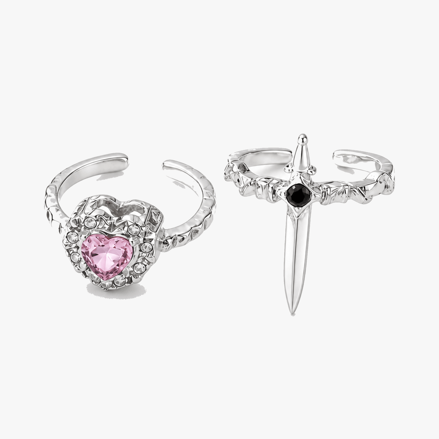 Noctelle – Pierced Heart Ring Set with Garnet Stone