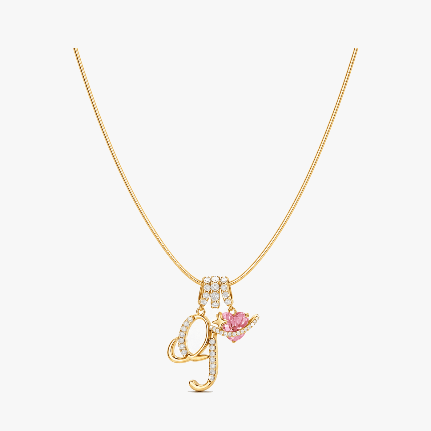 LUMARA – 3-Layer Initial Necklace with Pink Heart Zircon