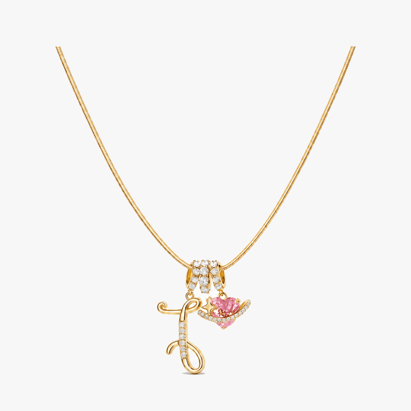 LUMARA – 3-Layer Initial Necklace with Pink Heart Zircon