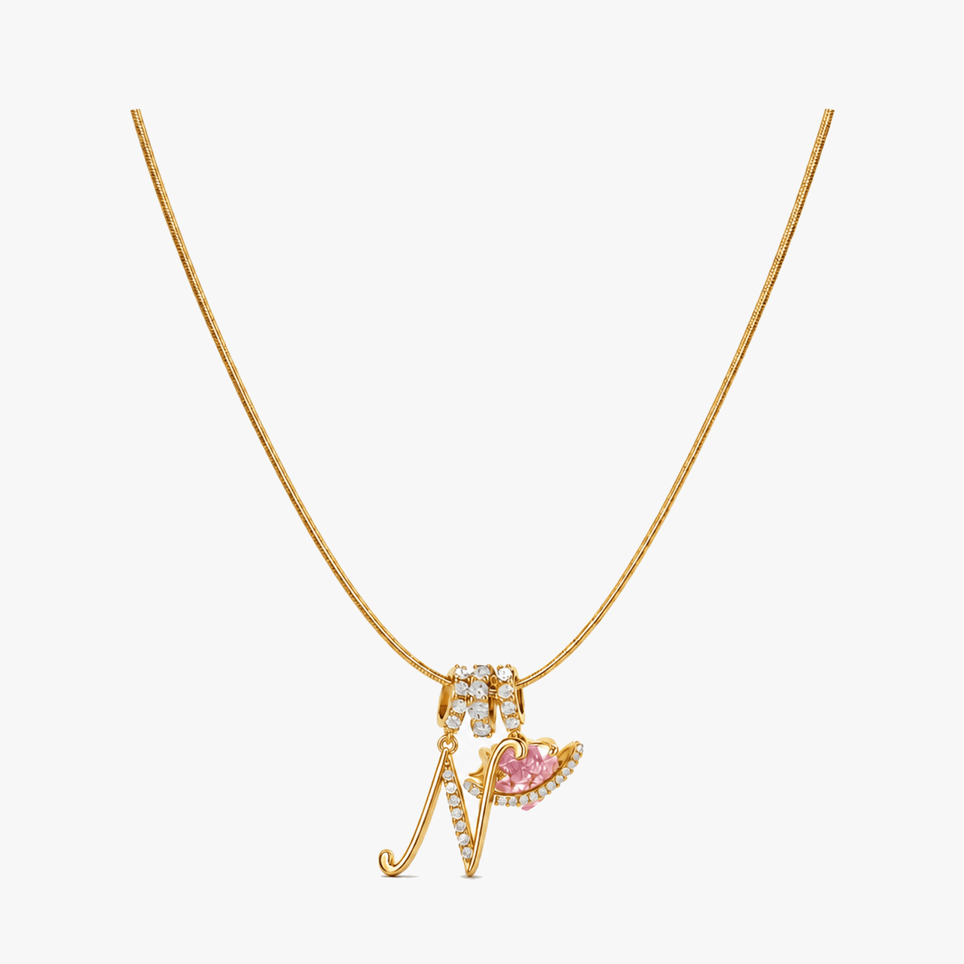 LUMARA – 3-Layer Initial Necklace with Pink Heart Zircon
