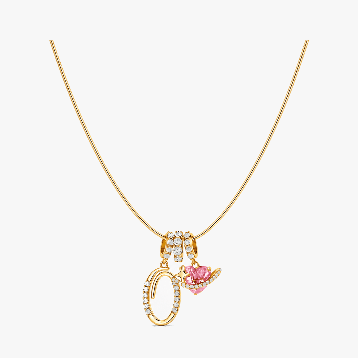 LUMARA – 3-Layer Initial Necklace with Pink Heart Zircon