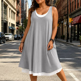 Breezella – Layered Summer Swing Dress, Sleeveless Two-Piece-like Design