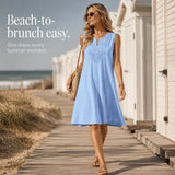 Solenne – Lace Trim V-Neck Linen-Look Summer Shift Dress
