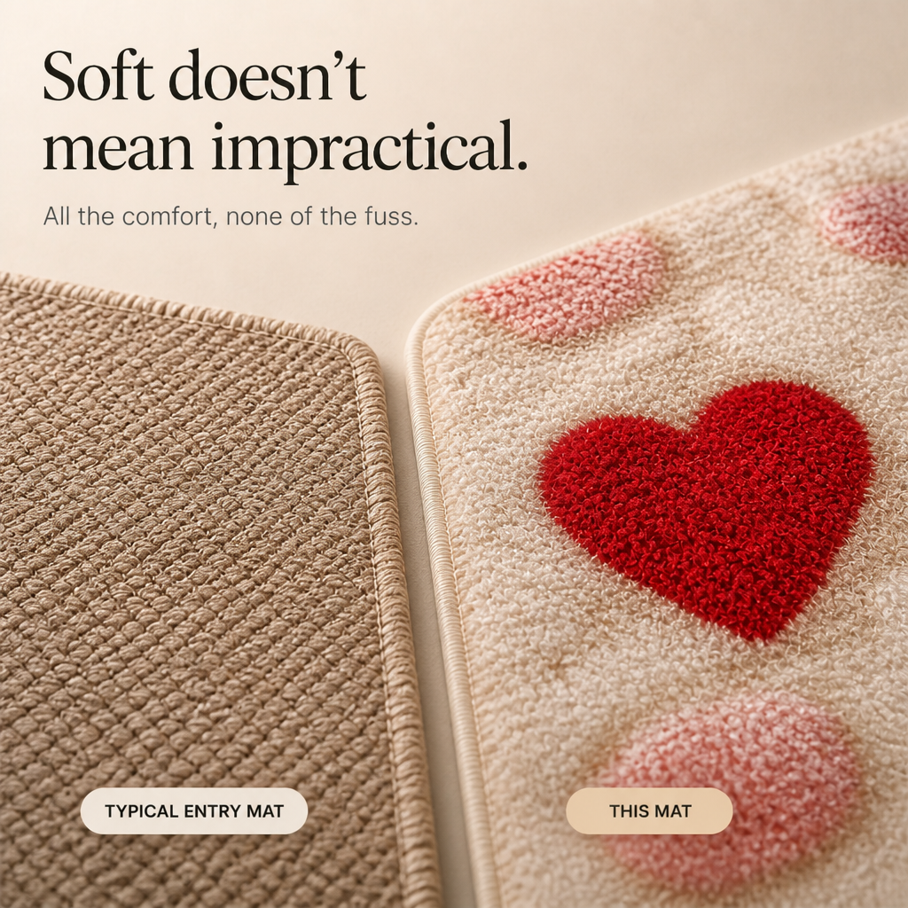 Softhome – Heart Pattern Plush Non-Slip Doormat
