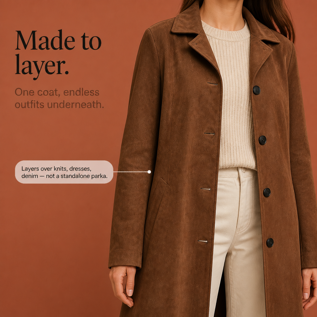 Draperie – Suede Trench That Moves With You, Not Around You