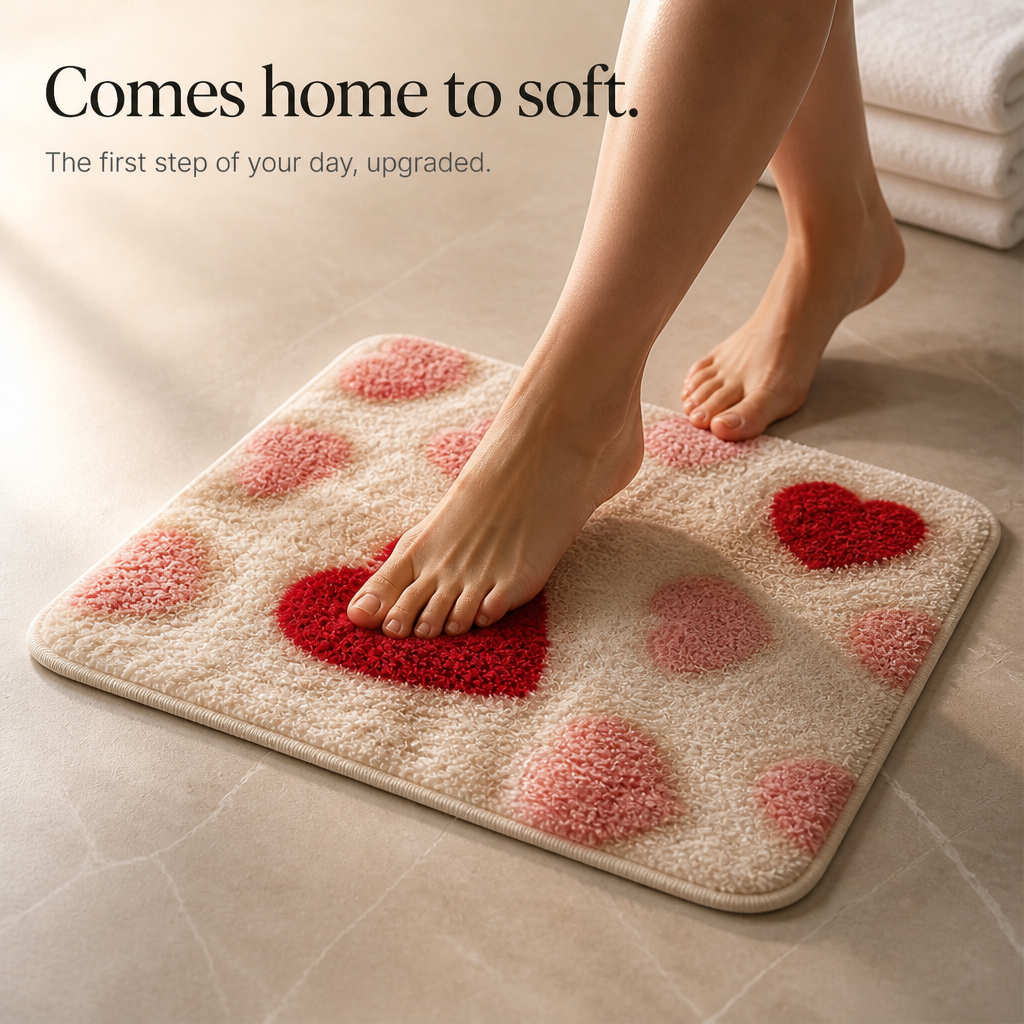 Softhome – Heart Pattern Plush Non-Slip Doormat