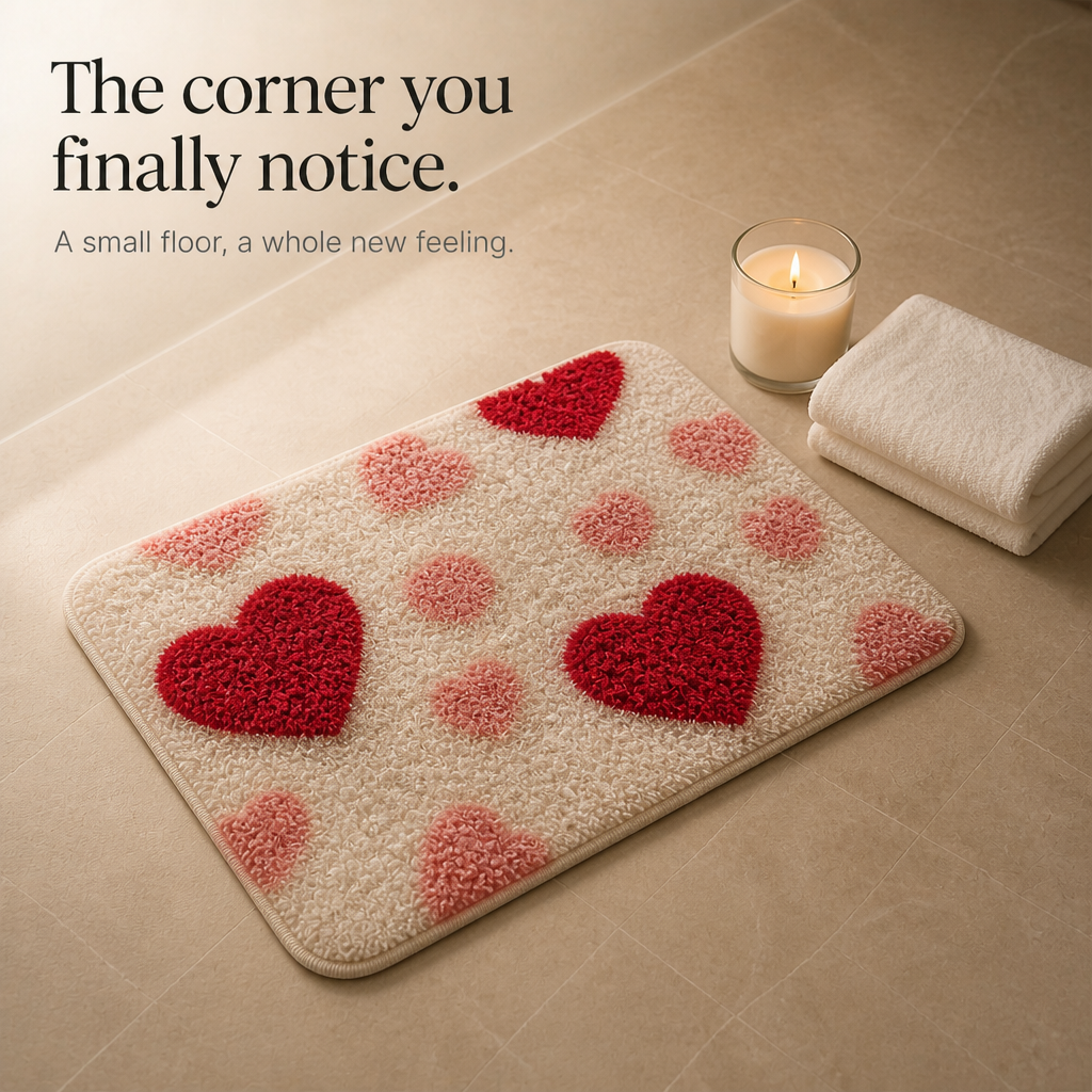 Softhome – Heart Pattern Plush Non-Slip Doormat