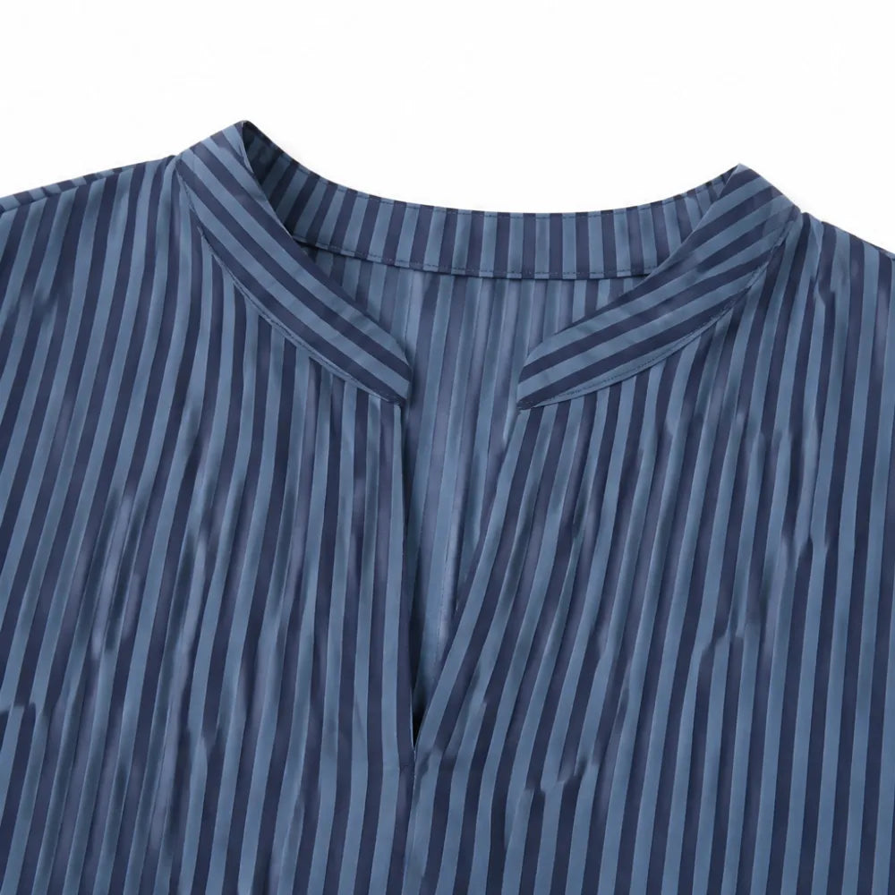 Vestara – Boho Striped V-Neck Maxi Dress with Pockets, Long Sleeves