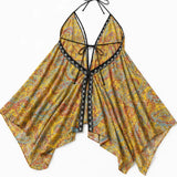 Solivia – Boho paisley halter maxi dress with open back and handkerchief hem