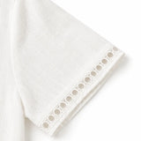 Marellia – Boho Openwork Trim Tunic Top for Women, Relaxed Fit Short Sleeve Summer Blouse