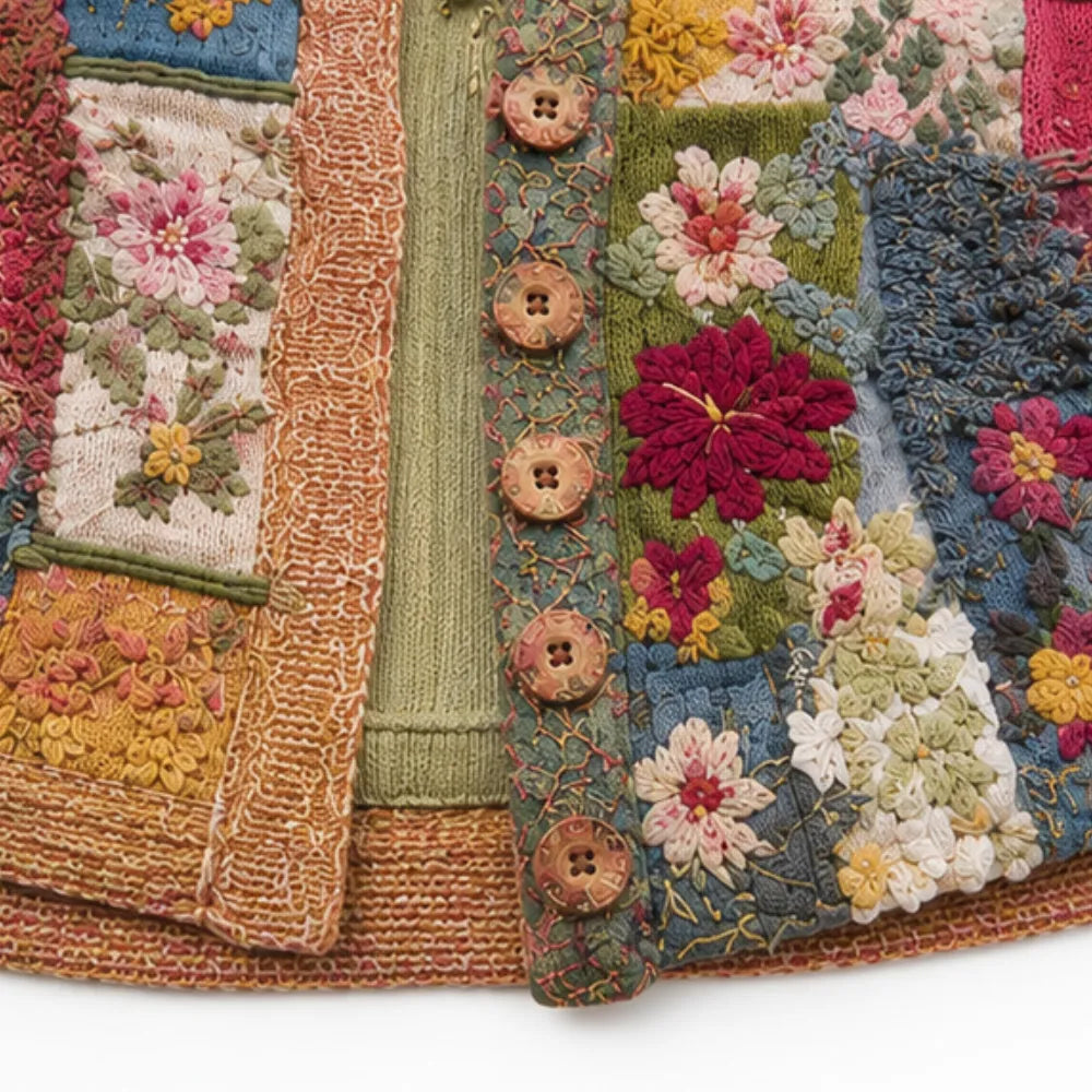 Solenne – Embroidered Look Floral Patchwork Boho Cardigan