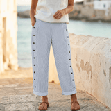 Coastlyn – Women's Striped Pants with Button Trim