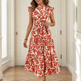 Sunlura – Flutter Sleeve Tie Waist Tiered Midi Dress, Summer Floral Print, Women's Casual Dress