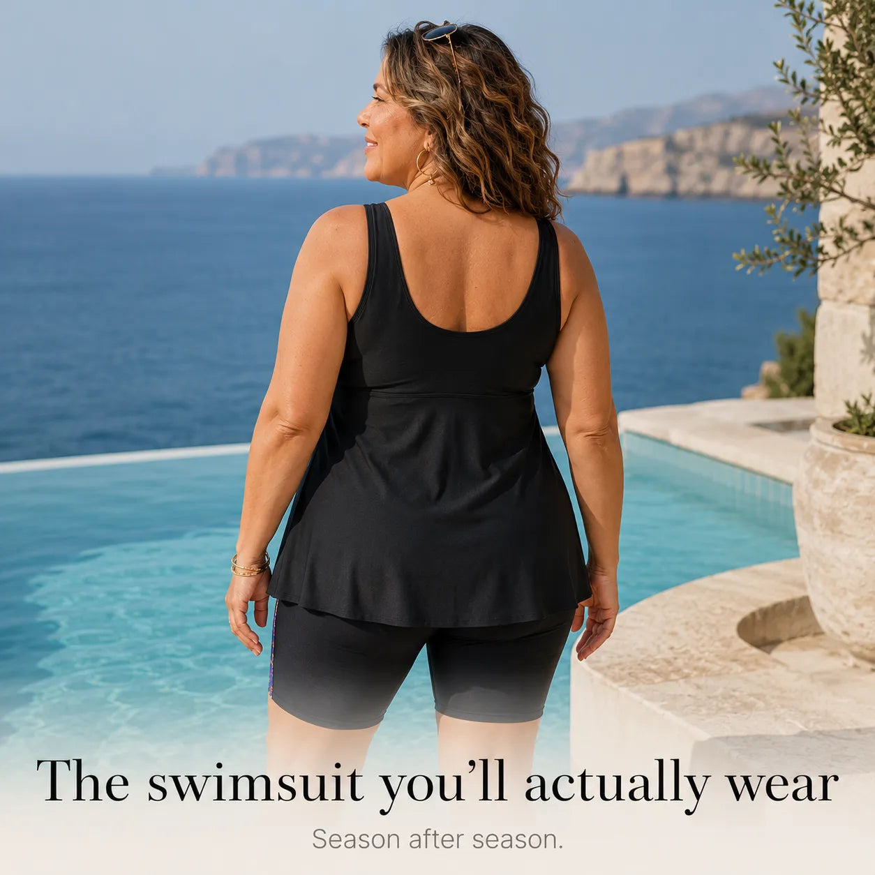 Sirella – Flowy empire tankini and boy shorts swim set for curvy figures