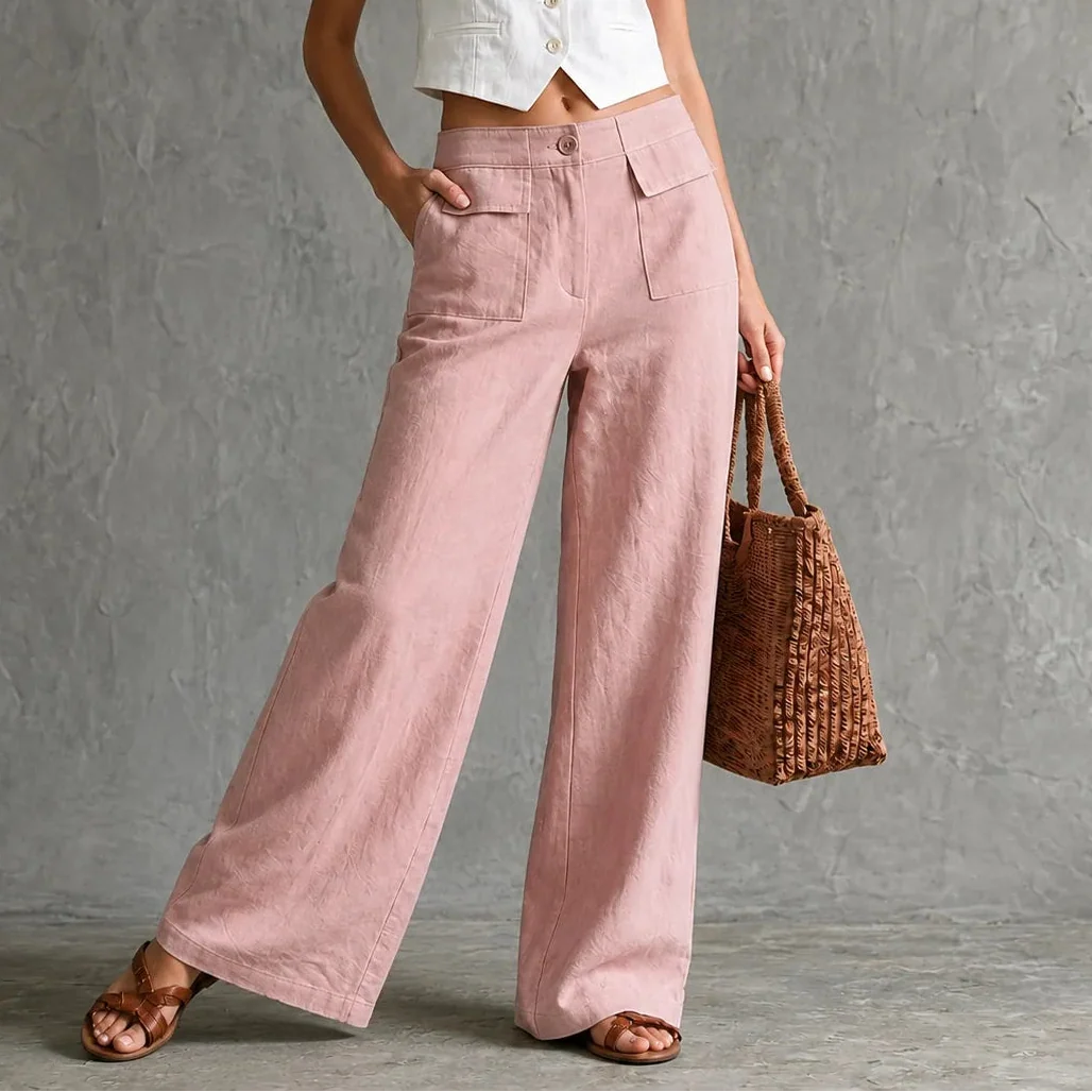 Lunavia – Linen-look wide-leg pants with pockets, high waist