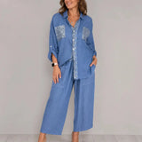 Solencia – Shimmer Pocket Shirt and Wide-Leg Pants Set