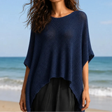Solvera – Open Knit Batwing Top with Asymmetric Hem
