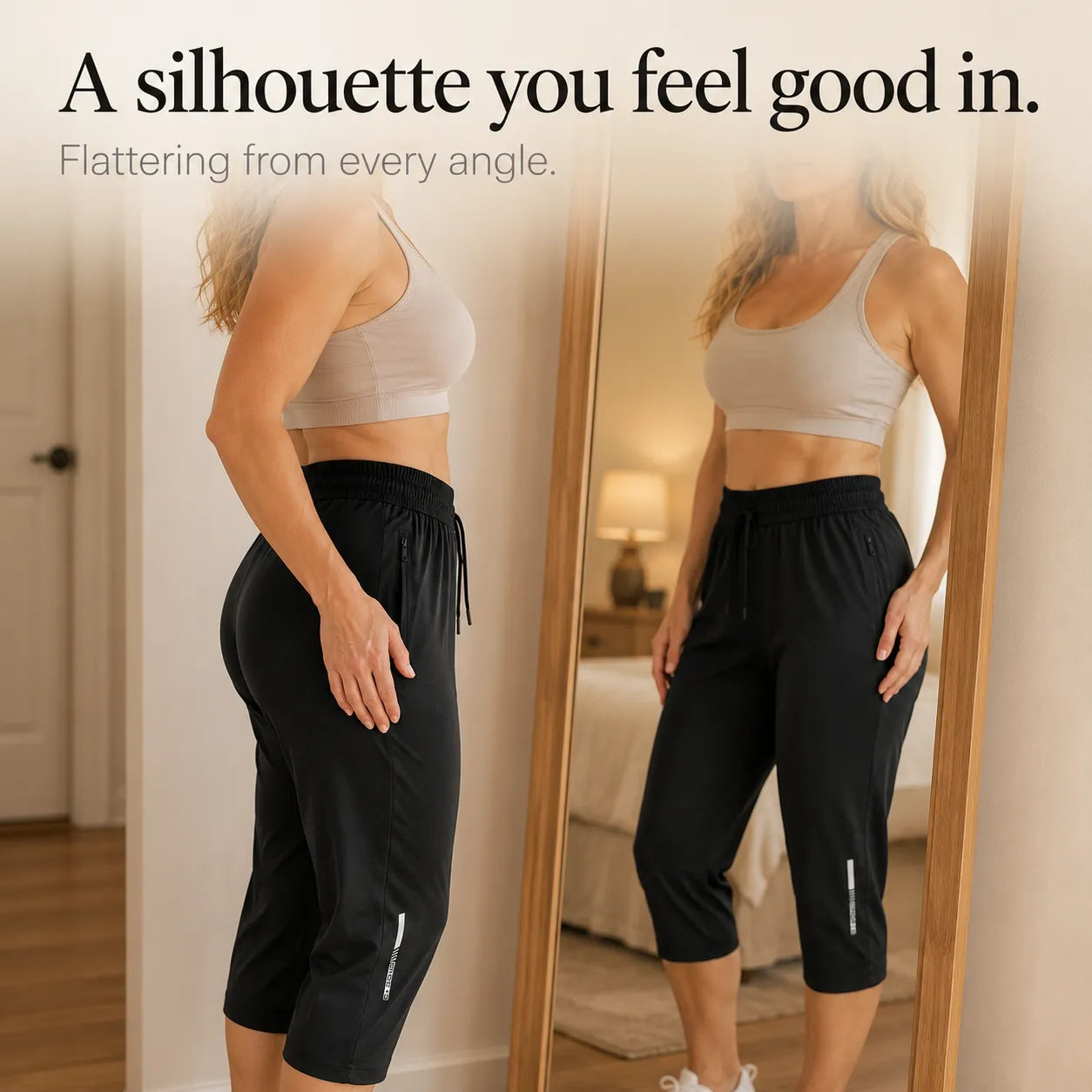 Movella – Stretchy Capri Pants with Zip Pocket for Women