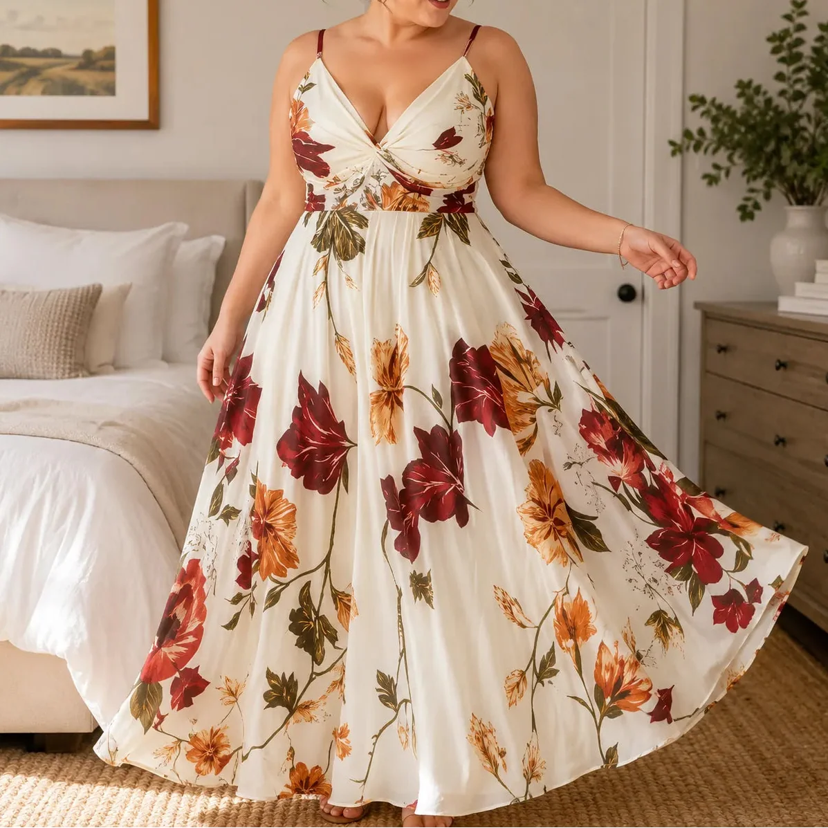 Florenza – Floral Spaghetti Strap Maxi Dress with V-Neck