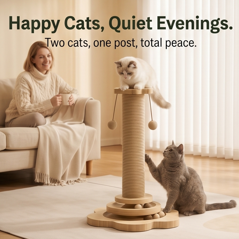 Purrch 3-in-1 Cat Scratching Post with Ball Track and Feather Wand