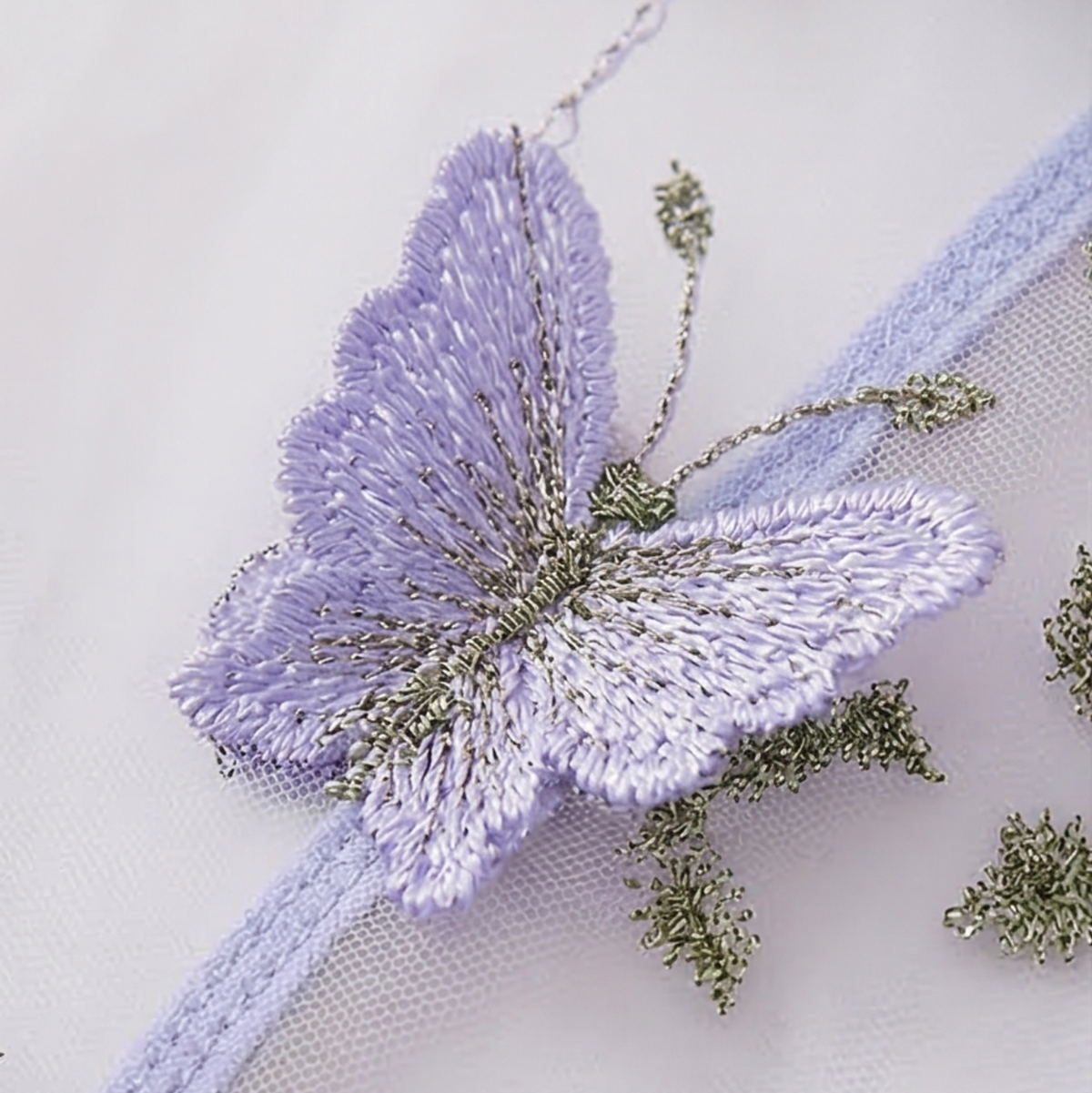 Papielle - Butterfly Embroidery Mesh Nightdress Set