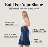 Veluna – Women's Curve-Flattering Frayed Hem Denim Skirt