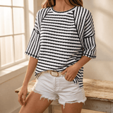 Elara – Women's textured stripe relaxed tee