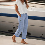 Marena – Striped Side-Button Cropped Summer Pants for Women