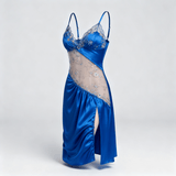 Florelle - Women's floral embroidered mesh nightgown with high slit