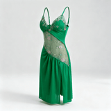 Florelle - Women's floral embroidered mesh nightgown with high slit