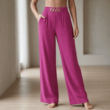 Florena – High Waist Wide Leg Trousers with Chain Accent