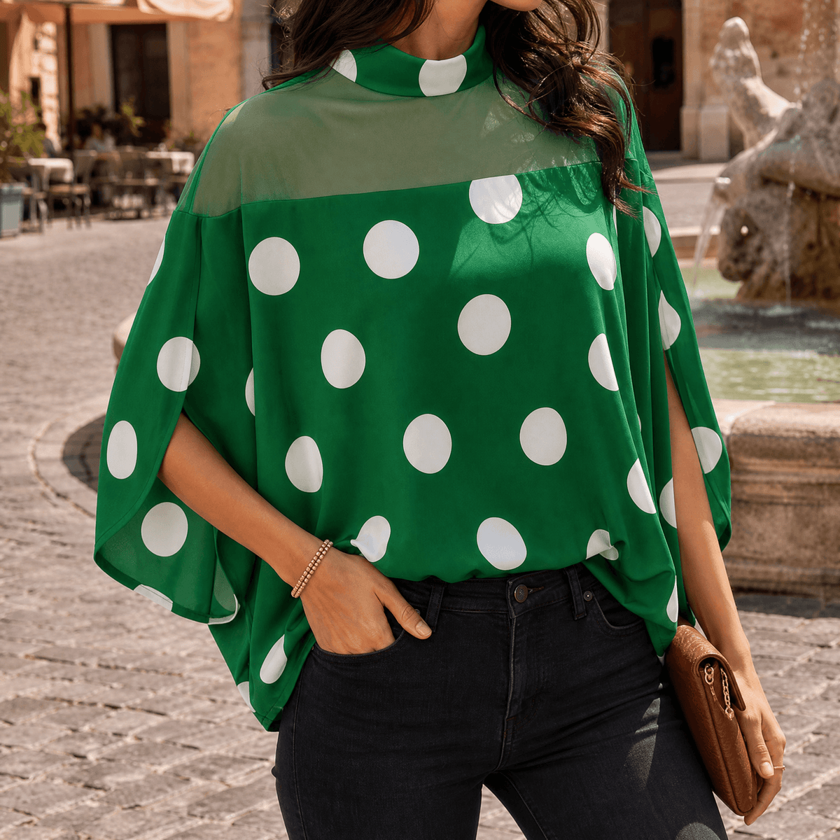 Florenza – Women's Mesh Yoke Batwing Blouse
