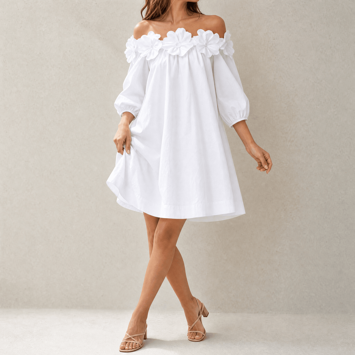 Florenza – Women's Sculpted Rose Off-Shoulder Dress