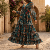 Floressa – Women's Tiered Floral Maxi Dress with Lantern Sleeves