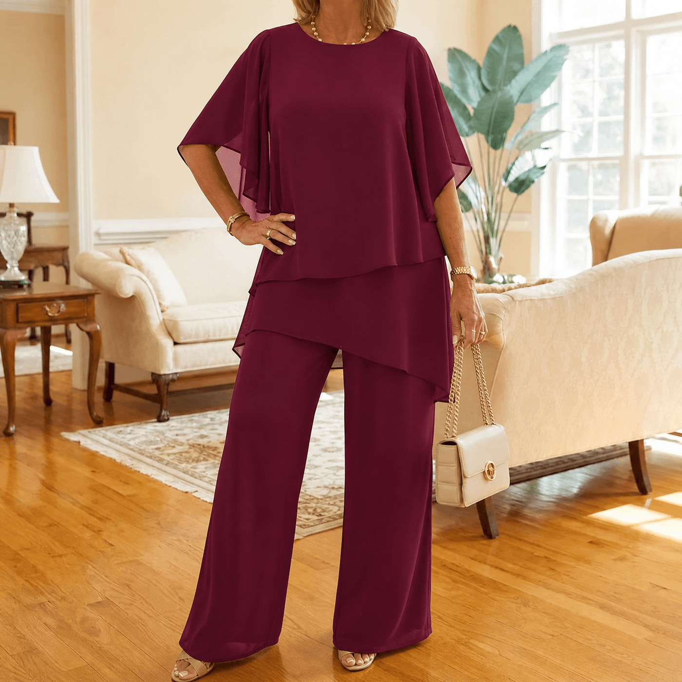 Graziella – Chiffon Two-Piece Set with Asymmetric Top