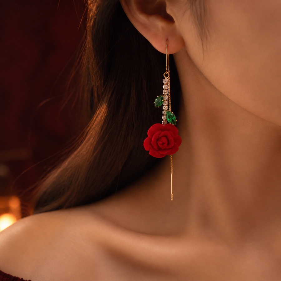 Roselyn – Romantic Rose and Emerald Earrings