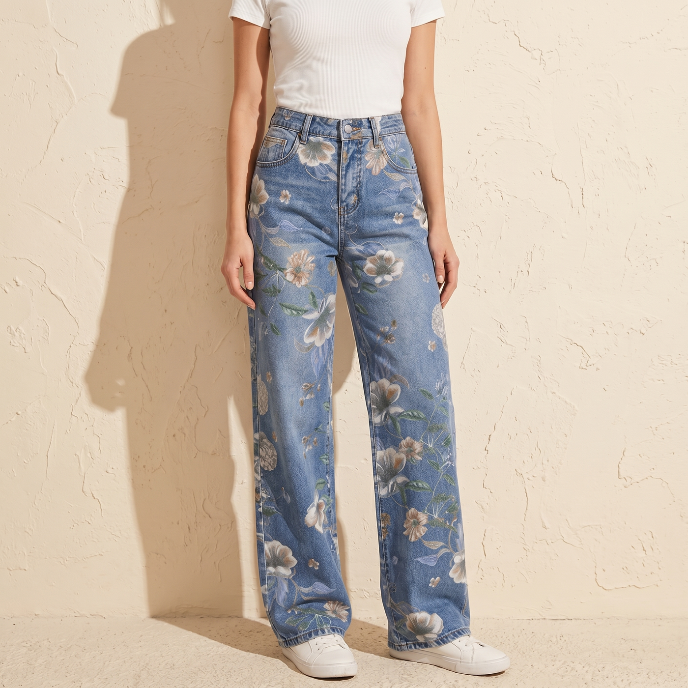 Blomara – Women's Floral Print Wide-Leg Jeans