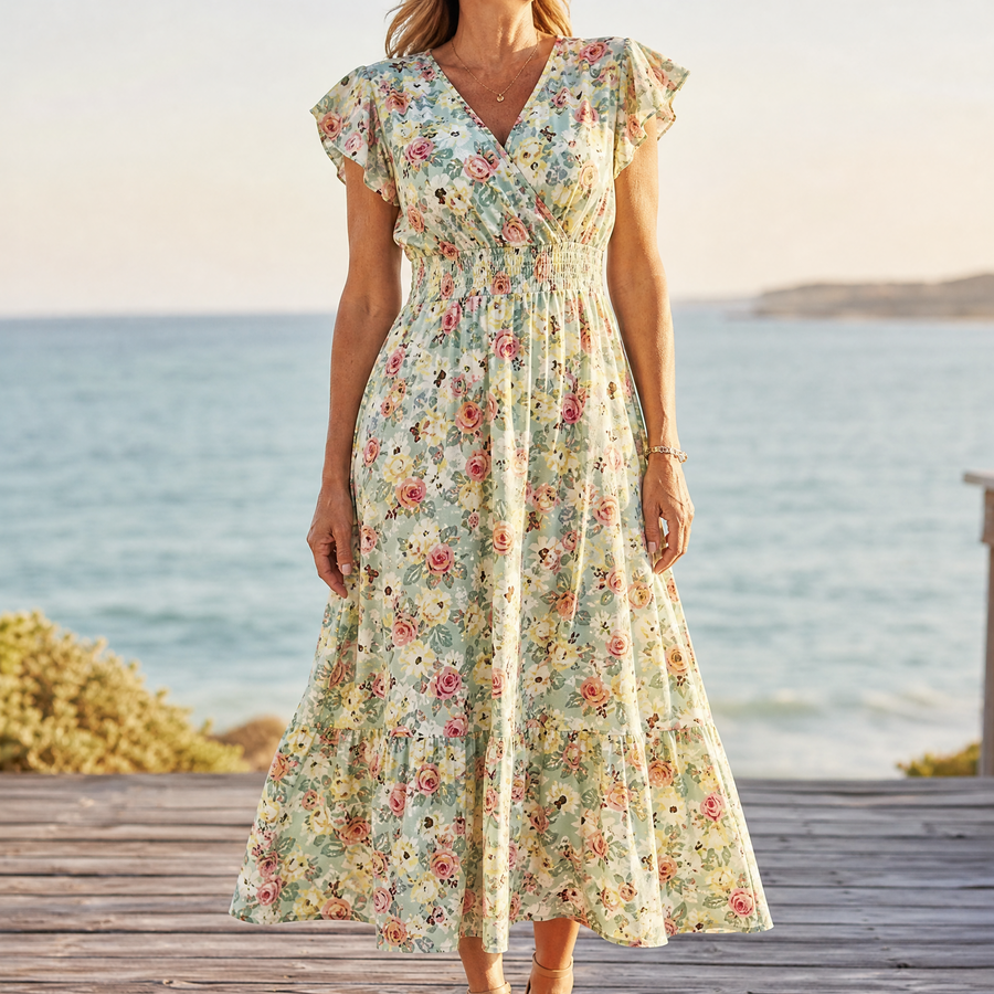 Florenza – Women's Floral V-Neck Smocked Midi Dress