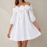Florenza – Women's Sculpted Rose Off-Shoulder Dress