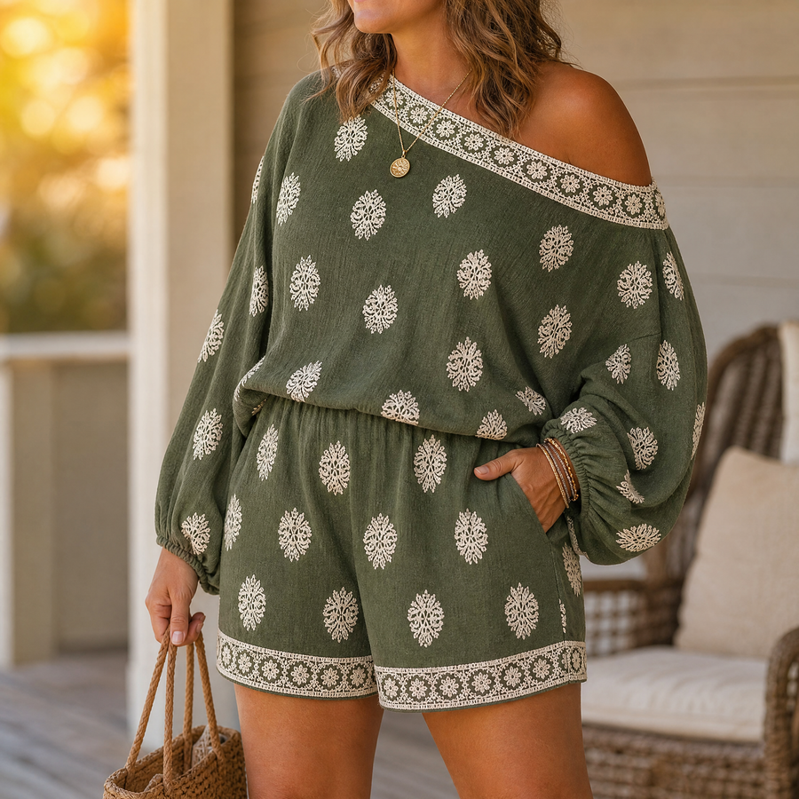 Solenne – Women's Bohemian Off-Shoulder Matching Set