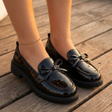 Bowella – Glossy Bow Loafers with Cushioned Platform