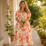 Florenza – Women's Smocked Square-Neck Floral Maxi Dress