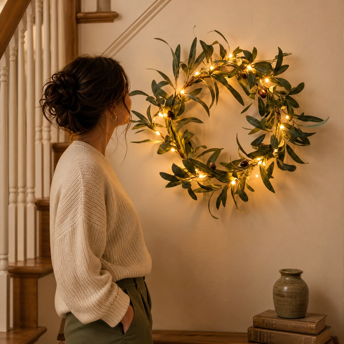 Olivelle – Warm-Glow Olive Wreath for Doors and Walls