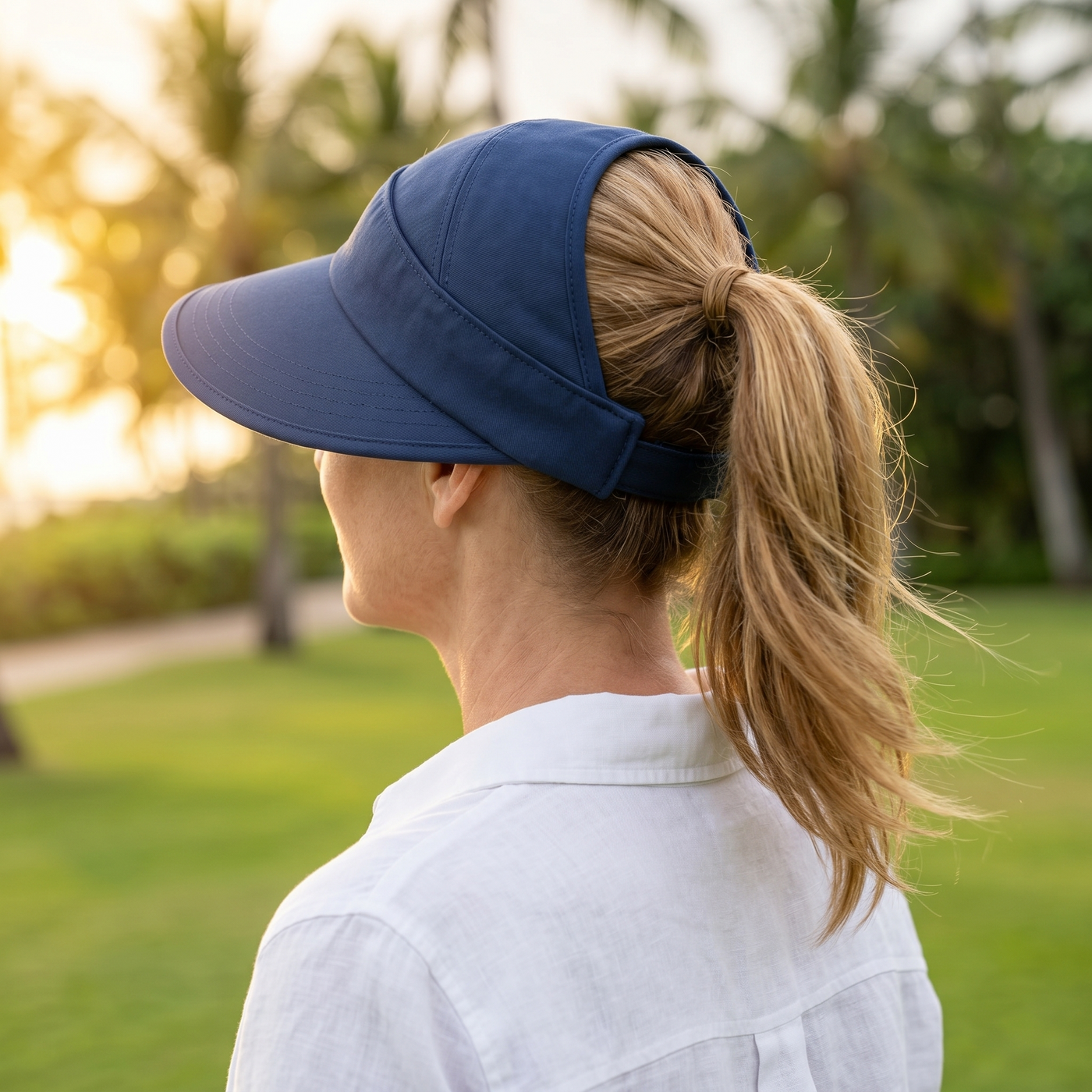 Solwen – Wide Brim Sun Visor with Ponytail Opening