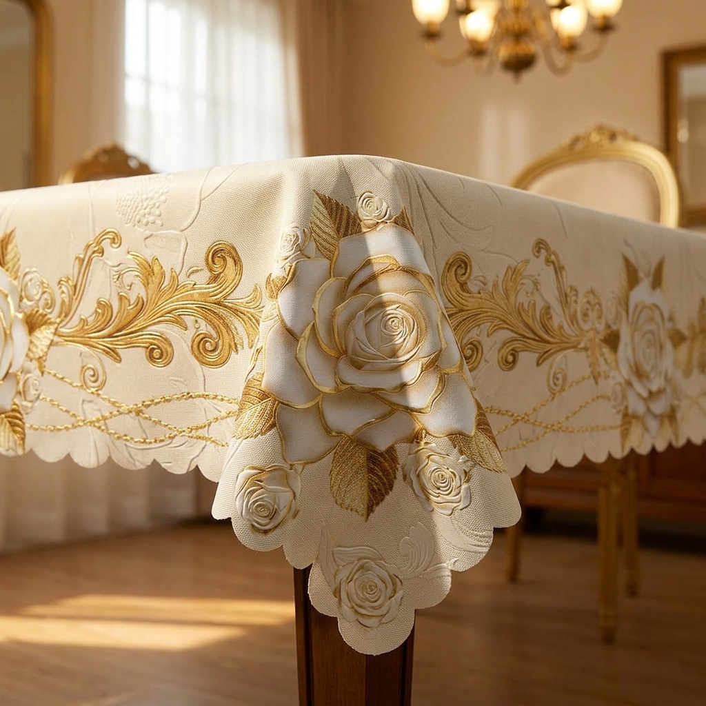 Rosalina – Embossed gold rose waterproof tablecloth
