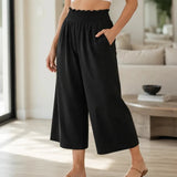 Wearbella – High Waisted Wide Leg Cropped Pants with Smocked Waist