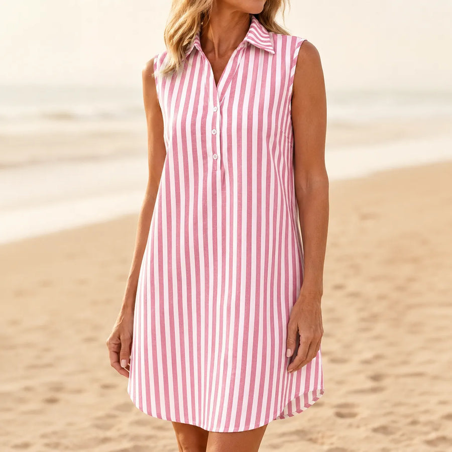 Marena – Striped Sleeveless V-Neck Shirt Dress for Summer